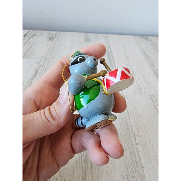 Vintage dakin wooden raccoon band drums ornament Xmas tree - Picture 7 of 8